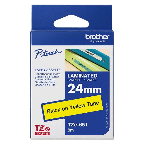 Brother TZE-651 DirectLabel black on yellow Laminat 24mm x 8m for Brother P-Touch TZ 3.5-24mm/HSE/36mm/6-24mm/6-36mm