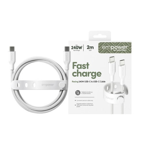 PanzerGlass empower™ by ® Racing 240W USB-C to USB-C Cable | USB 2.0 | 2M | Silver White
