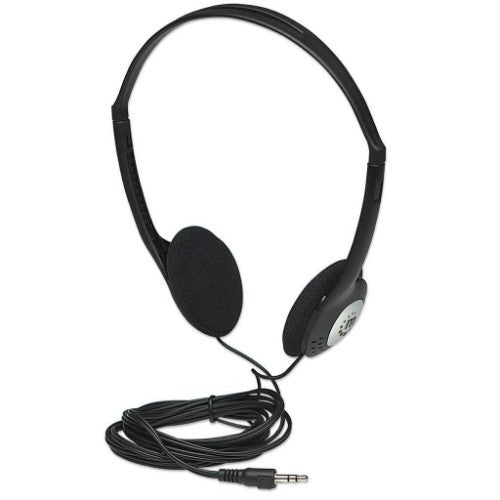 Manhattan Stereo On-Ear Headphones (3.5mm), Adjustable Split Headband, Foam Earpads, Speaker 80W max, Standard 3.5mm stereo jack/plug for audio output, cable 2.2m, Black, Three Year Warranty