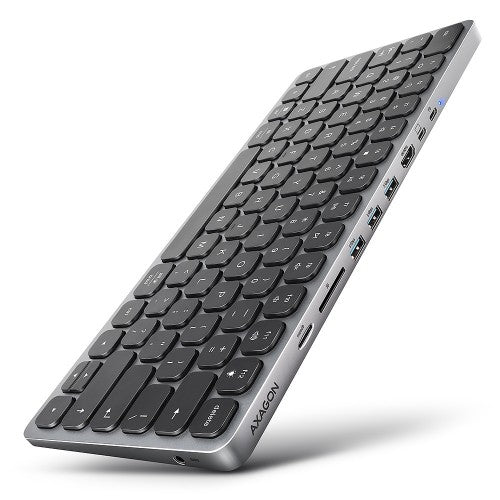 Axagon HMC-KB-US, USB 5Gbps hub w. keyboard, HDMI 4K/60Hz, 3x USB-A, SD/mSD, audio, PD 100, US layout