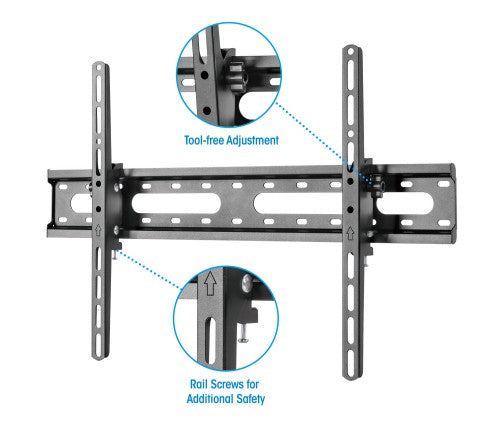 Manhattan Wall Mount for TV & Monitors (Tiltable), For screens 37" to 65", VESA compatability: all between 200x200mm and 600x400mm - check the dimensions of the four mounting holes on back of screen to ensure it fits, Max 45kg, Black, Bracket