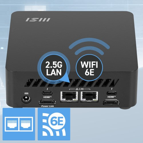 MSI Cubi NUC AI 1UMG Intel Core Ultra 5 125H , Barebone, NUC, SFF, Mini Computer, HTPC, (NO RAM, NO Storage, NO OS), Intel Graphics/DDR5/Dual ThunderBolt 4/Dual HDMI/Dual LAN/WiFi 6E/BT 5.3/VESA