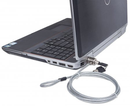 Manhattan Laptop Lock (Kensington) with two keys, Compatible with Kensington standard style locks, 1.5m cable, Anti theft, Strong steel cable - metal with clear PVC jacket, Notebook, Lifetime Warranty