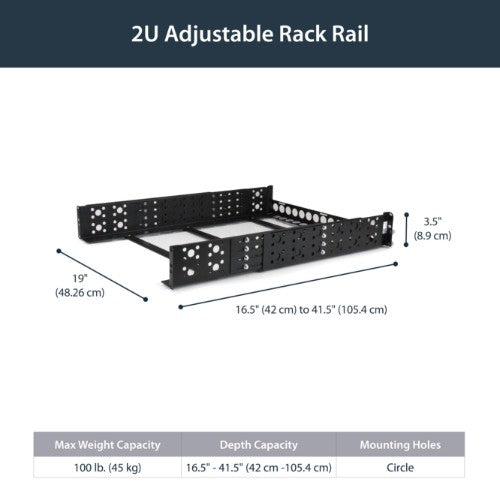 StarTech.com 2U Fixed 19" Adjustable Depth Universal Server Rack Rails