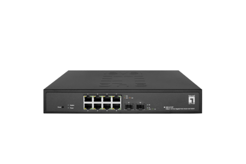 LevelOne Hilbert 10-Port Gigabit PoE Smart Lite Switch, 8 PoE Outputs, 2 x Gigabit SFP, 802.3at/af PoE, 130W PoE Power Budget