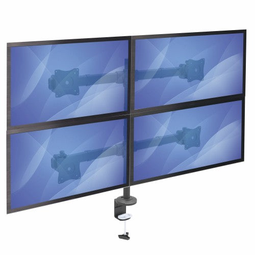 StarTech.com Desk Mount Quad Monitor Arm - Ergonomic VESA 4 Monitor Mount 2x2 up to 27" - Articulating & Height Adjustable Pole Mount - Tilt/Swivel/Rotate LCD/LED Screen - Desk Clamp/Grommet