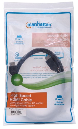 Manhattan HDMI 4K@30Hz Cable, 1.8m, Male to Male, Black, Ultra HD 4k x 2k, Fully Shielded, Gold Plated Contacts, Lifetime Warranty, High Speed, Equivalent to HDMM6