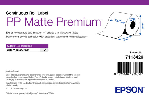 Epson PP Matte Label Premium, Continuous Roll, 51mm x 29m