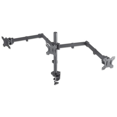 Manhattan Triple Desk Mount for TV & Monitors, For screens: 10" to 27", Clamp Assembly, VESA compatibility: 75x75 and 100x100mm - check the dimensions of the four mounting holes on back of screen to ensure it fits, Max 7kg (each), Black, Bracket, Lifetime