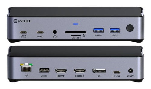 eSTUFF GLB232006 laptop dock/port replicator Wired Aluminium