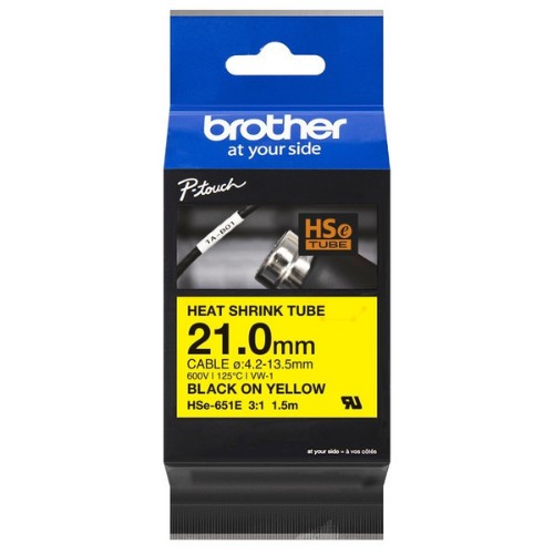 Brother HSE-651E Heat Shrink Tubes black on yellow 21mm x 1,5m for Brother P-Touch TZ 3.5-24mm HSE/36mm HSE