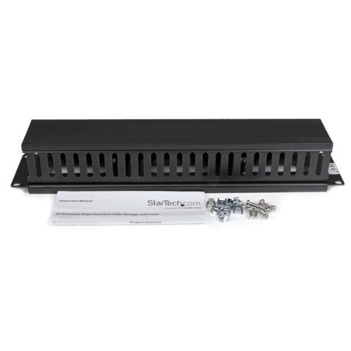 StarTech.com Horizontal 2U Server Rack Cable Management Finger Duct w/ Cover - 19" Network Rack Wire Duct Raceway Panel - Slotted Wire Duct