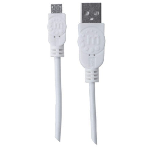 Manhattan USB-A to Micro-USB Cable, 1.8m, Male to Male, 480 Mbps (USB 2.0), Hi-Speed USB, White, Lifetime Warranty