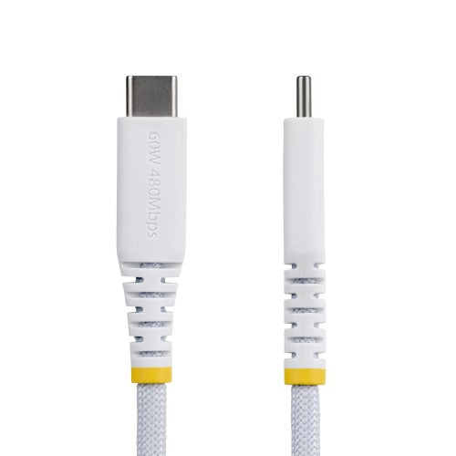 StarTech.com 30cm (1ft) White USB-C Charging Cable, 60W (3A) PD, Dual-Layer Braided Nylon/TPE Jacket, Rugged USB C Charging Cord, USB 2.0 Laptop Charger Cable