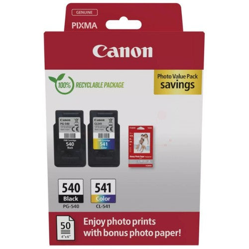 Canon 5225B013/PG-540+CL-541 Printhead cartridge multi pack black + color + Photopaper 50 sheet PVP 8ml/180pg + 8ml/180pg Pack=2 for Canon Pixma MG 2150/MX 370