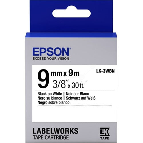 Epson C53S653003/LK-3WBN Ribbon black on white 9mm x 9m for Epson LabelWorks 4-18mm/36mm/6-12mm/6-18mm/6-24mm