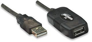 Manhattan USB-A to USB-A Extension Cable, 10m, Male to Female, Active, 480 Mbps (USB 2.0), Daisy-Chainable, Built In Repeater, Hi-Speed USB, Black, Three Year Warranty, Equivalent to USB2AAEXT10M.