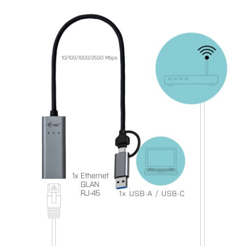 i-tec Metal USB-C/USB-A 2.5Gbps Ethernet Adapter