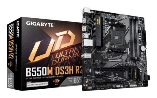 GIGABYTE B550M DS3H R2 Motherboard - AMD Ryzen 5000 CPUs, 5+3 Phases VRM, up to 4733MHz DDR4 (O.C.), 1xPCIe 4.0 + 1xPCIe 3.0 M.2, 1GbE LAN, USB 3.2 Gen 1