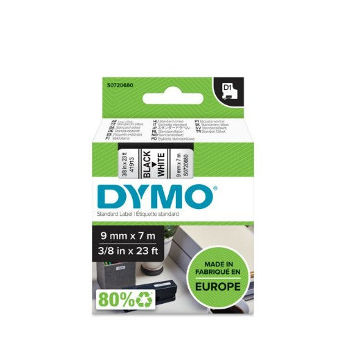 Dymo 40913/S0720680 DirectLabel-etikettes black on white 9mm x 7m for Dymo D1 6-12mm/19mm/24mm/9-12mm/9-19mm