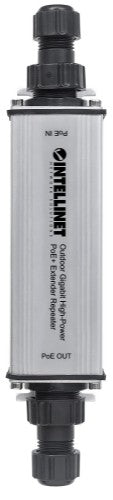 Intellinet Outdoor Gigabit High-Power PoE+ Extender Repeater, IEEE 802.3at/af Power over Ethernet (PoE+/PoE), Extends Range up to 100m, Metal, IP65