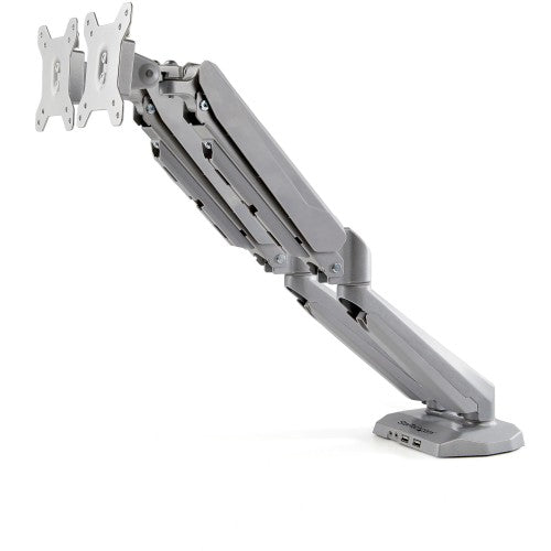 StarTech.com Desk Mount Dual Monitor Arm with USB & Audio - Desk Clamp VESA Mount for up to 32 inch Displays - 2x USB, 2x 3.5mm audio - Ergonomic Full Motion Dual Monitor Arm - Silver