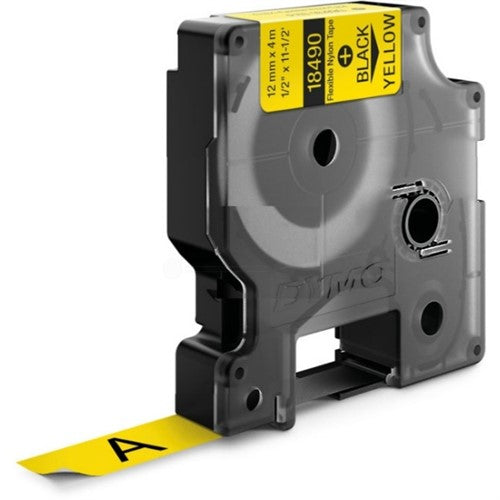 Dymo 18490/S0718080 Ribbon Nylon flexible black on yellow 12mm x 3,5m for Dymo Rhino 6-12mm/19mm/24mm