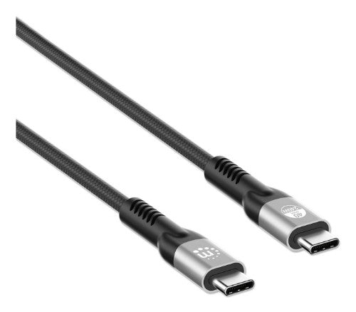 Manhattan Fast USB-C to USB-C Cable (240W), 2m, 240W Laptop Charging + High-Speed Data & Video, Works with ALL Laptops (Note additional USB-C 240W wall charger needed), 40 Gbps Ultra-Fast Transfers, Extra-Long Reach for Desk or Floor Sockets, 3 year Warra