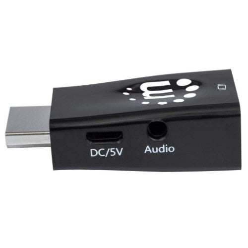 Manhattan HDMI to VGA (with Audio) Converter, 1080p, Male to Female, Micro-USB Power Input Port for additional power if needed, Black, Three Year Warranty