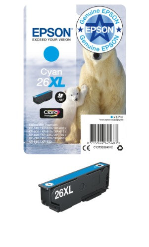Epson C13T26324012/26XL Ink cartridge cyan high-capacity XL, 700 pages 9,7ml for Epson XP 600