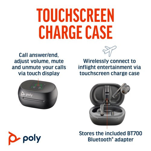 HP Poly Voyager Free 60+ UC Carbon Black Earbuds +BT700 USB-C Adapter +Touchscreen Charge Case