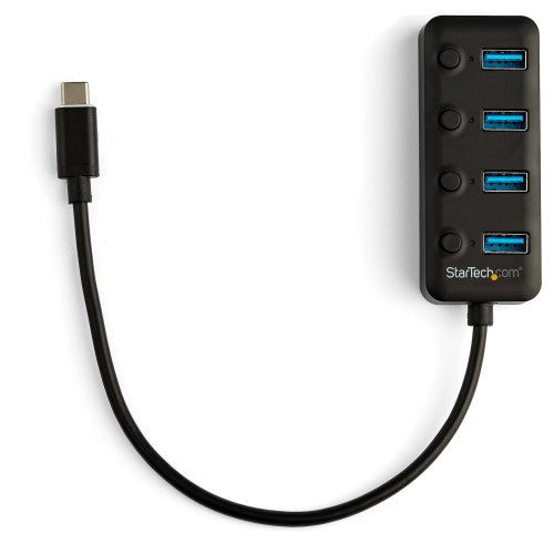 StarTech.com 4 Port USB C Hub - USB-C to 4x USB 3.0 Type-A Ports with Individual On/Off Port Switches - SuperSpeed 5Gbps USB 3.1/3.2 Gen 1 - USB Bus Powered - Portable - 25cm Attached Cable~4 Port USB C Hub - USB-C to 4x USB 3.0 Type-A Ports with Individu