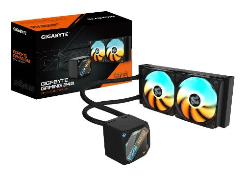 GIGABYTE GAMING 240 Liquid CPU Cooler- 2x120mm ARGB Fans, slide-in interlocking mechanism, DAISY-CHAIN, Intel LGA 1851 and AMD AM5 Compatible