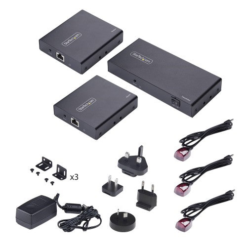 StarTech.com 2-Port HDMI Extender and Splitter Over CAT6, 4K 60Hz, Up to 230ft (70m), 1x2 HDMI over Ethernet Distribution Kit with IR and Power Over Cable