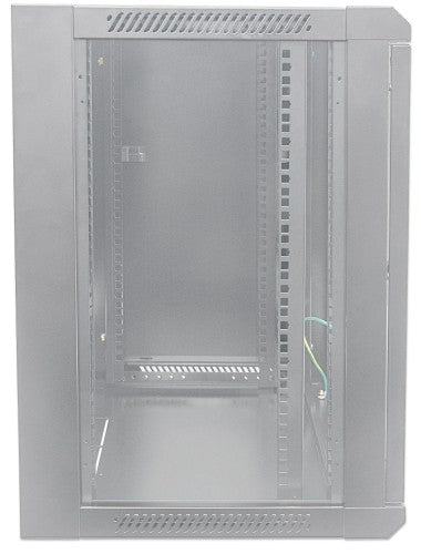Intellinet 19" Network Cabinet - Wall Mount (Standard), 9U, 450mm Deep, Grey, Flatpack, Max 60kg, Suitable also for use on desk or floor, Usable Depth 260mm, Metal & Glass Door, Back Panel, Removeable Sides, Parts for wall install (eg screws/rawl plugs) n