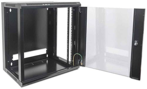 Intellinet 19" Network Cabinet - Wall Mount (Standard), 15U, 600mm Deep, Black, Flatpack, Max 60kg, Metal & Glass Door, Back Panel, Removeable Sides, Suitable also for use on desk or floor, Usable Depth 410mm, Parts for wall installation not included