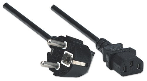 Manhattan Power Cord/Cable, Euro 2-pin plug (CEE 7/4) to C13 Female (kettle lead), 1.8m, 16A, Black, Lifetime Warranty