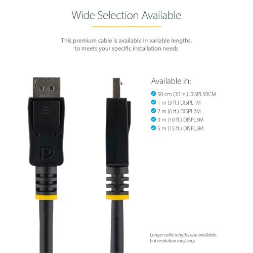 StarTech.com 50cm (1ft) DisplayPort 1.2 Cable - 4K x 2K Ultra HD VESA Certified DisplayPort Cable - Short DP to DP Cable for Monitor - Slim DP Video/Display Cord - Latching DP Connectors