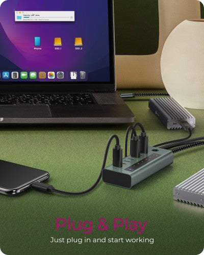 ICY BOX IB-HUB1457-C31 USB 3.2 Gen 1 (3.1 Gen 1) Type-C 10000 Mbit/s Blue, Grey