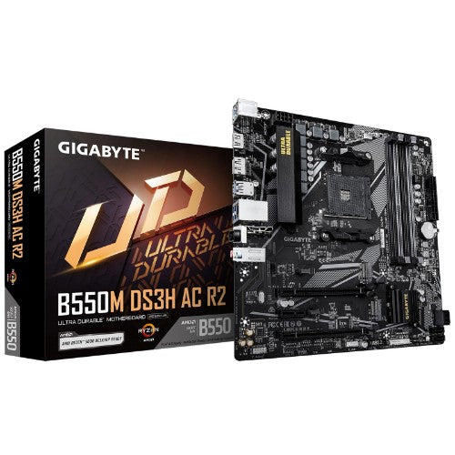 GIGABYTE B550M DS3H AC R2 Motherboard - AMD Ryzen 5000 CPUs, 5+3 Phases VRM, up to 4733MHz DDR4 (O.C.), 1xPCIe 4.0 + 1xPCIe 3.0 M.2, Wi-Fi 5, 1GbE LAN, USB 3.2 Gen 1