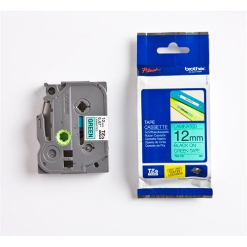 Brother TZE-731 DirectLabel black on green Laminat 12mm x 8m for Brother P-Touch TZ 3.5-18mm/6-12mm/6-18mm/6-24mm/6-36mm