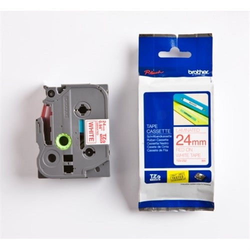 Brother TZE-252 DirectLabel red on white Laminat 24mm x 8m for Brother P-Touch TZ 3.5-24mm/HSE/36mm/6-24mm/6-36mm