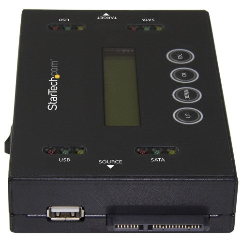 StarTech.com 1:1 Standalone Hard Drive Duplicator & Eraser, USB Thumb Drive and SATA HDD/SSD Disk Cloner & Eraser, LCD display, TAA Compliant, OS Independent