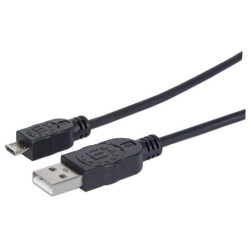 Manhattan USB-A to Micro-USB Cable, 1.8m, Male to Male, Black, 480 Mbps (USB 2.0), Hi-Speed USB, Lifetime Warranty, Equivalent to UUSBHAUB6.