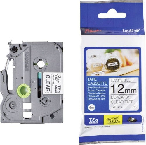 Brother TZE-131S DirectLabel black on Transparent Laminat 12mm x 4m for Brother P-Touch TZ 3.5-18mm/6-12mm/6-18mm/6-24mm/6-36mm