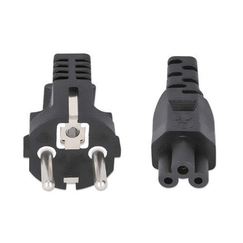 Manhattan Mains Power Cord/Cable, Euro 2-pin (CEE 7/4 Schuko) plug to C5 Female (cloverleaf/triangular), 3m, 2.5A, Lead, Lifetime Warranty