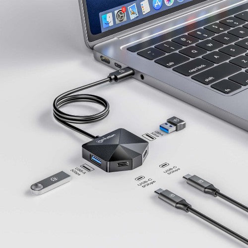 Manhattan USB-C & USB-A Combo Dock/Hub, Ports (4): USB-A (x2) and USB-C (x2), 5 Gbps (USB 3.2 Gen1 aka USB 3.0), Angled Shape for Easy Port Access, USB powered (no external power supply required)