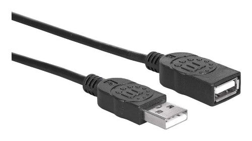 Manhattan USB-A to USB-A Extension Cable, 1.8m, Male to Female, 480 Mbps (USB 2.0), Hi-Speed USB, Black, Lifetime Warranty, Equivalent to USBEXTAA6BK