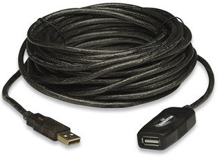 Manhattan USB-A to USB-A Extension Cable, 10m, Male to Female, Active, 480 Mbps (USB 2.0), Daisy-Chainable, Built In Repeater, Hi-Speed USB, Black, Three Year Warranty, Equivalent to USB2AAEXT10M.