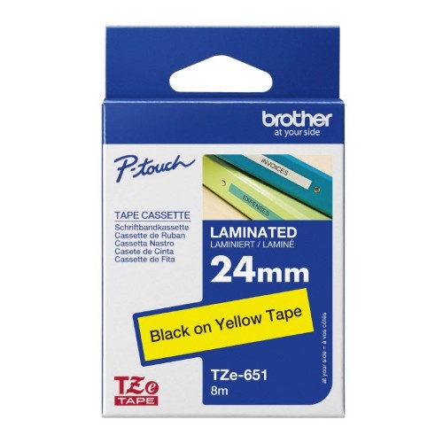 Brother TZE-651 DirectLabel black on yellow Laminat 24mm x 8m for Brother P-Touch TZ 3.5-24mm/HSE/36mm/6-24mm/6-36mm